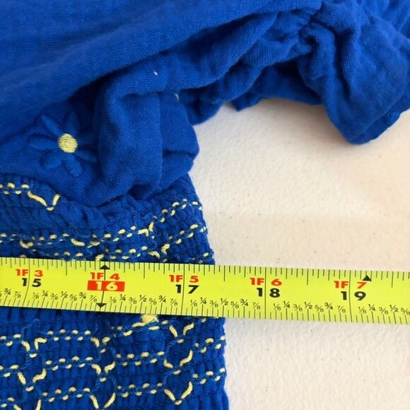 Chic Soul Blouse Women's 2X Blue Smocked Short Sleeve Embroidered Top Shirt - Picture 8 of 8